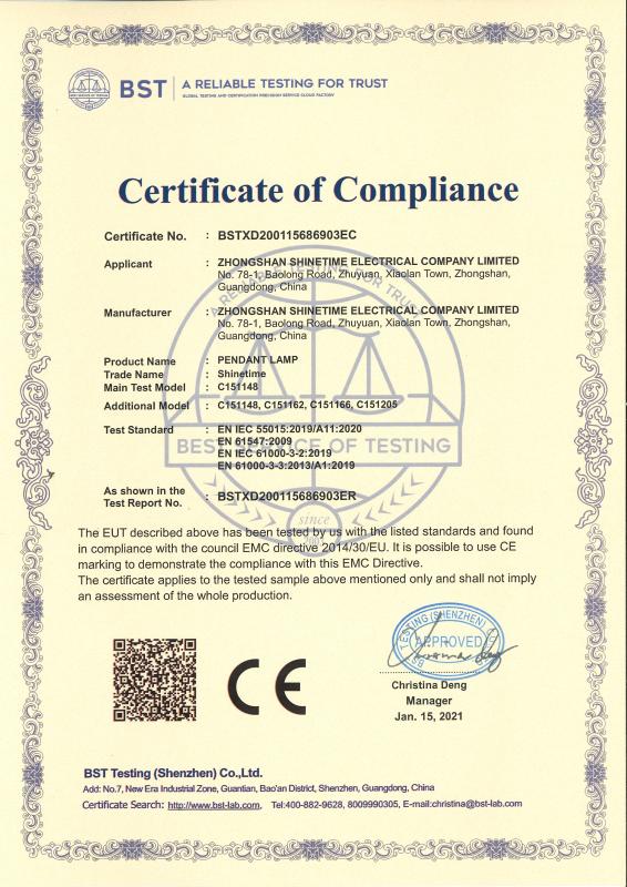 CE - Zhongshan Shinetime Electrical Company Limited