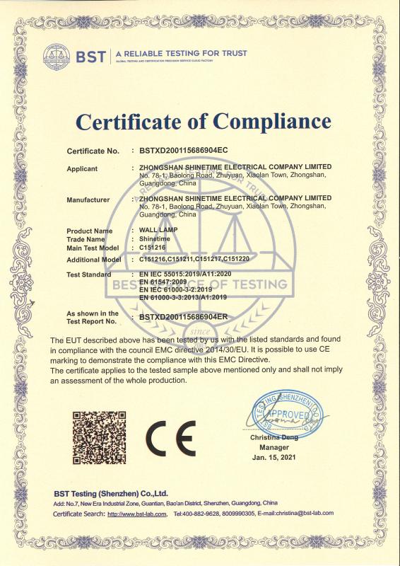 CE - Zhongshan Shinetime Electrical Company Limited