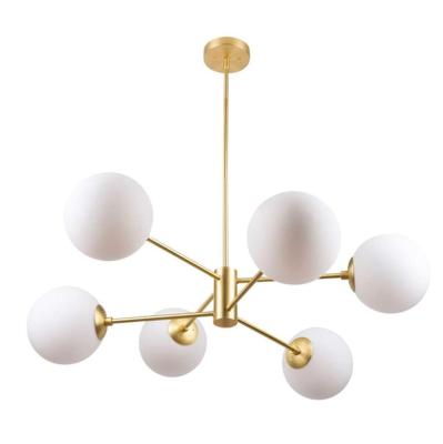 China For Decorative Hotel/Project/Bar/Room/Home Brass Pendant Lighting Molecule Bean Ceiling Lamp Magic Branch Satin Glass Chandelier 6 Lights for sale