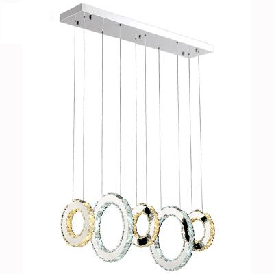 China Shinetime Contemporary Modern LED Crystal Pendant Lamp with 5 Rings Crystal Circulars for sale