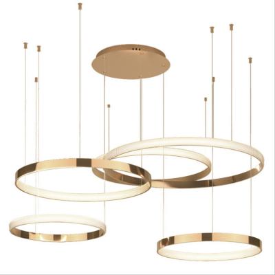 China Modern Luxury Home Finish Hanging Ring Chandelier Hanging Lights House Living Room Gold Acrylic Led Pendant Lamp for sale