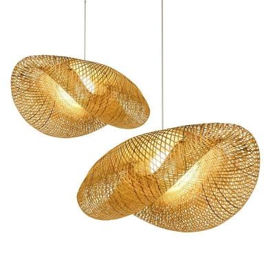 China Mid Century Rattan Rattan Shade Rustic Pendant Light Fixture Vintage Hanging Ceiling Lamp for sale