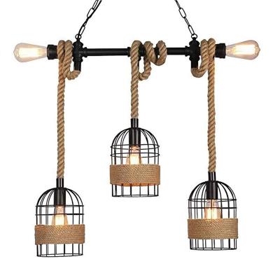 China Vintage Industrial Hemp Rope Steampunk Lamp Restaurant Pendant Lamp Hanging Size Adjustable for sale