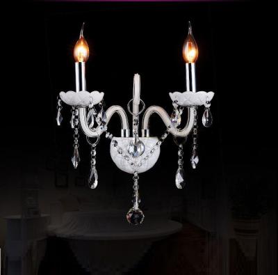 China Decorative Modern Scone 2-Light Wall Crystal Clear Glass Candle Wall Lamp for sale