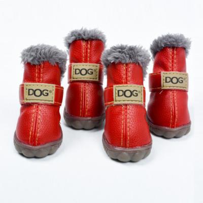 China G00757 Thick Stocked Winter Dog Boots Winter Keep Warm Teddy Pet Snow Shoes Ladies Dog Print PU Boots for sale