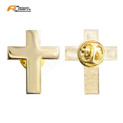 China Cute Shiny Sweet Pin of Jesus Religious Christian Pic Lapel of Gold World Plain Cross for sale