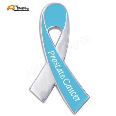 China Light Blue UK Charity Awareness Ribbon Prostate Cancer Lapel Pins Brooch Men's Light Blue With Gfit Boxes for sale