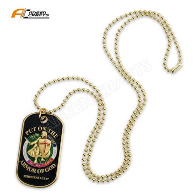 China Worlewide Eagle Crest New Custom Armor of God Gold Enamel Stainless Steel Masonic Military Dog Tag with Chain for sale