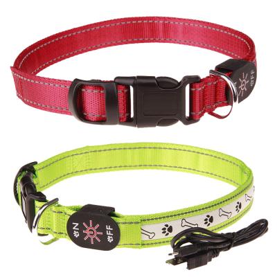 China Custom Adjustable Led Glowing Nylon Dog Collar Lights Factory Direct Sales for sale