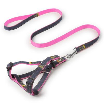 China Viable Adjustable Dog Harness Denim Thoracodorsal Pull Rope Leash Set For Small Medium Large Dog for sale