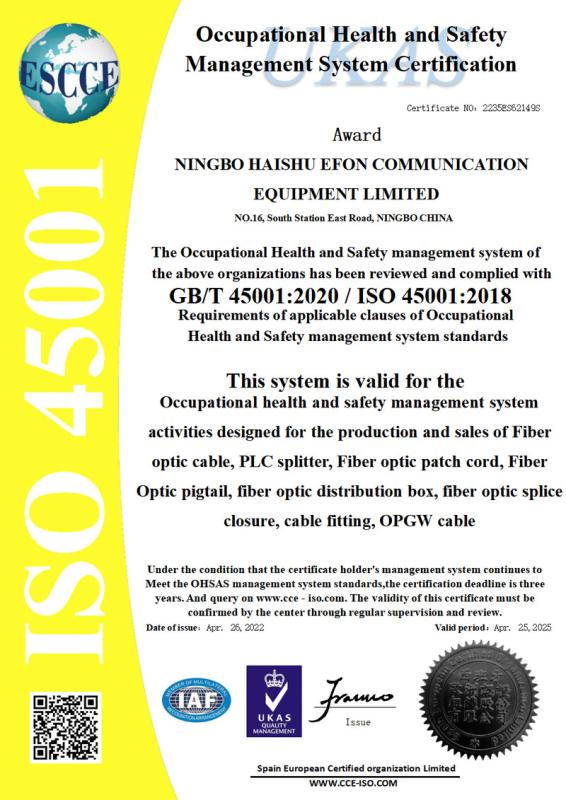 ISO 45001 - Ningbo Haishu Efon Communication Equipment Limited