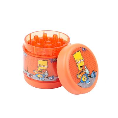 China Grinding Weed Herb New Tobacco 55mm Three Layer Cartoon Sticker Grinder Plastic Barrel Color Draw Grinder Weed for sale