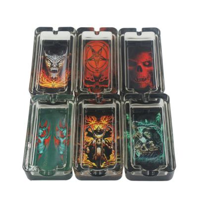 China Luxury Hot Selling Morden Strip Glass Ashtray Ghost Printing Cigar Cigarette Head Ashtray for sale