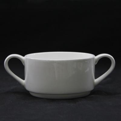 China Tangshan Viable High Quality Customization Hot Selling Soup Cup 280ML White Stackable Binaural Bone China for sale