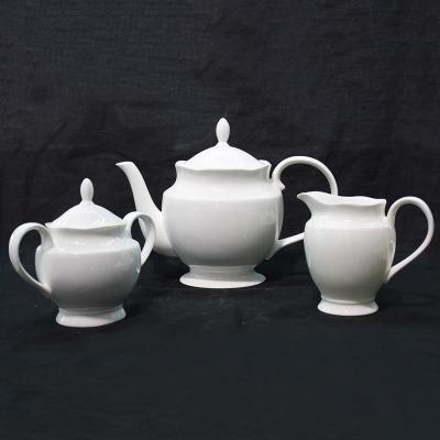 China Tangshan Viable Hot Selling High Quality Customization Teapot 1500ml Sugar Bowl 500ml Milk Bowl 500ml White Bone China for sale