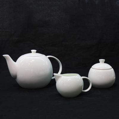 China Tangshan Viable Hot Selling High Quality Customization Teapot 1450ml Sugar Bowl 400ml Milk Bowl 300ml White Bone China for sale