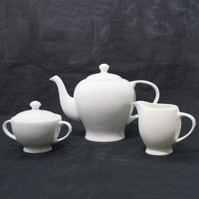 China Tangshan Viable Hot Selling High Quality Customization Teapot 1200ml Sugar Bowl 250ml Milk Bowl 300ml White Bone China for sale