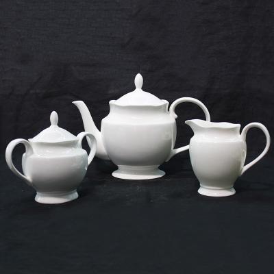 China Tangshan Viable High Quality Customization White Sugar Bowl Milk Bowl Cutlery Teapot Set Bone China for sale