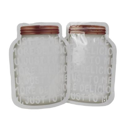 China Free Shaped Barrier Custom Printed Mason Bottle Shaped Ziplock Clear Window Special Shaped Bag for sale