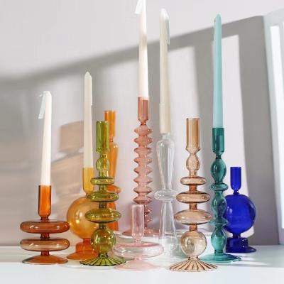 China Fashion home colorful glass candle holder decoration creative simple spherical candle holder for home decoration for sale