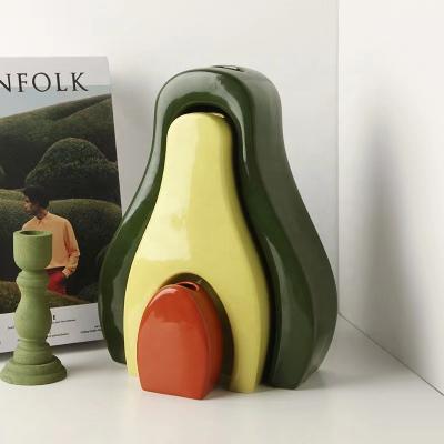 China Fruit Ceramic Cute Avocado Vases Ware Apple Ceramic Vase For Hotel Homedecoration for sale