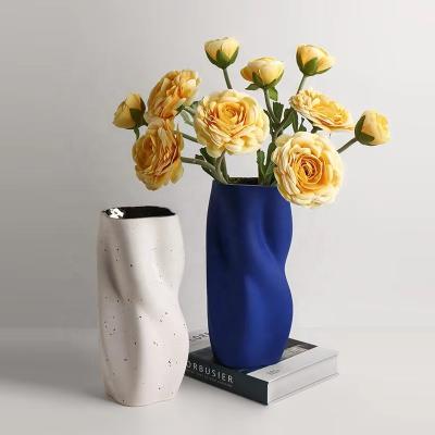 China Wave Shape Blue Ceramic Vase Klein Ceramic Ware Vases For Hotel Homedecoration for sale