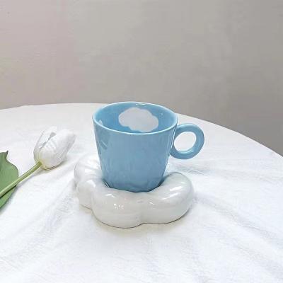 China Blue clouds mug ceramic mug coffee milk mug with HANDLE desktop creative dish decoration for sale