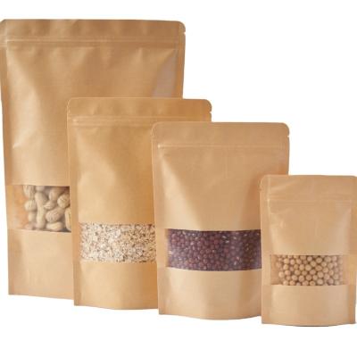 China Disposable Custom Biodegradable Reusable Food Pouch Bag Stand Up Zip Lock Kraft Paper Pouch With Window for sale