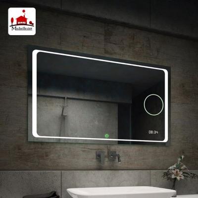 China Home Decor Large Magnifying Wall Mult Functions Led Mirror High End Certified Bathroom Dimmer Lighted Vanity Led Mirror for sale