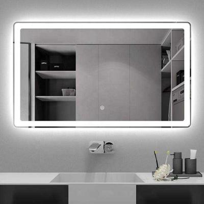 China Illuminated Custom Design Silver Hotel Bathroom Vanity Led Mirror High End Wall Mounted Lighted Led Mirror Vanity Front for sale