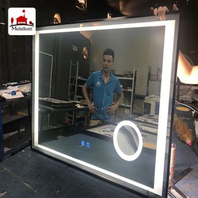 China Magnifying led magic mirror with double coated aluminum frame ip44 mirror frame high quality aluminum wall mirror for sale