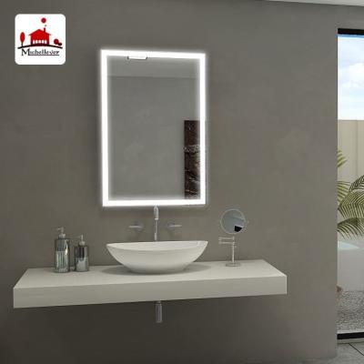 China Silver Aluminum Frame Magnifying Vanity Lighting Wall Mirrors With Lights Rectangle Glass Led Bath Vanity Demister Lighted Mirror for sale