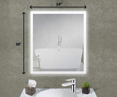 China Illuminated 24 in.w x 30 in.h lighted aluminum LED frameless wall mirror for hospitality for sale