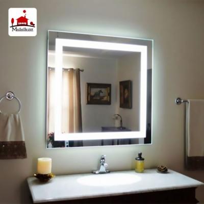 China Modern custom IP44 square illuminated framefless mirror illuminated vanity wall-mount led bathroom mirror with lights for sale