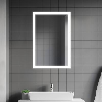 China Large Size Dimmable LED Lighted Bathroom Vanity Mirror With Fog Light Wall Mounted Living Room Mirror Safety Tempered Lighted Mirror for sale