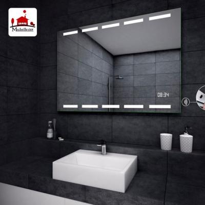 China Magnifying 800 x 600mm Bathroom Mirrors With Digital Pendulum Led Wall Hanging Rectangle Bath Lighted Mirror for sale