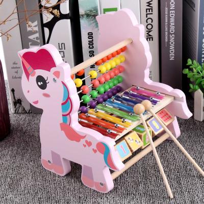 China SAFE Educational Wooden Bead Abacus Unicorn Style Toys For Kids Preschool Math Counting Musical Toys for sale