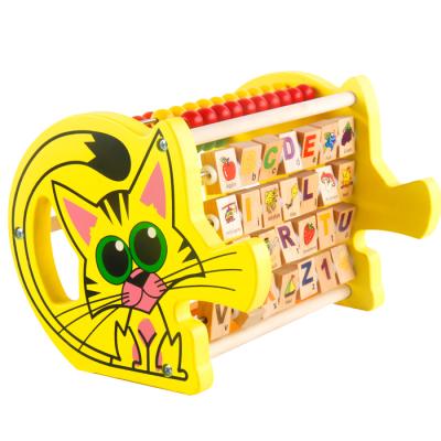 China SAFE New Kitten Tyle Preschool Wooden Toddlers Learning Wooden Frame Educational Kids Abacus Toys for sale