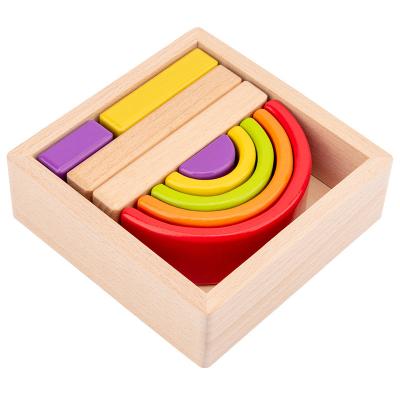 China New SAFE Wooden Rainbow Building Block Children Build Arch Bridge Semicircle Board Early Education Shape Matching Cognitive Domino Toys for sale