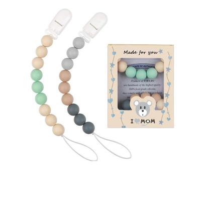 China Teether Toy Baby Food Grade Silicone Baby Chewing Toys Silicone Pacifier Clip Chain Holder Silicone Beads Baby Pacifier Clip With Holder Case for sale