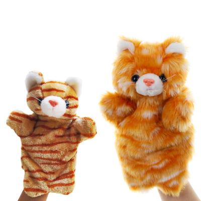 China Light Hot Sale Cute Striped Cat Hand Puppet Cot Stuffed Plush Toys For Baby Telling Story Animal Interaction Sleeping Dolls Plushies for sale