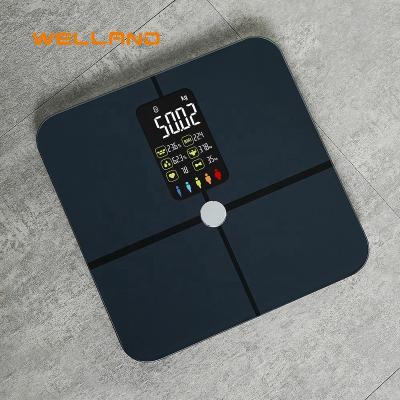 China Welland Big VA Smart LCD Electronic Stored Digital Body Fat Composition Scale with Heart Rate Tracking and Body Balance for sale