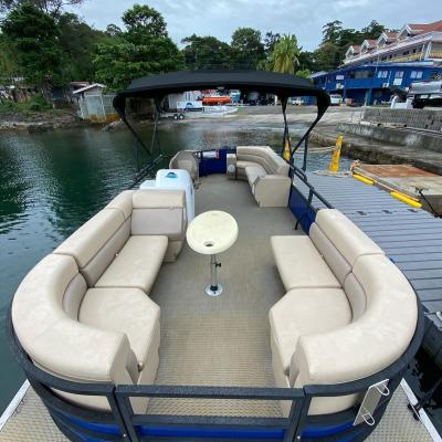 China Sea - River - Lake - Ocean Allsea Factory 23ft Customized Double Fence Welded Blue Tube Color Aluminum Pontoon Boat With Motor For Sale for sale