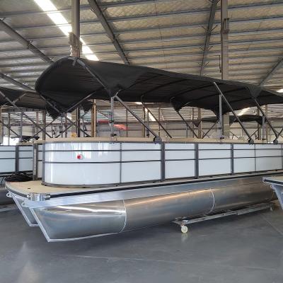 China Water Sport Equipment 25ft River Coastal 7.5m Lake Pontoon Aluminum Cruise Boat For Outboards Motors for sale