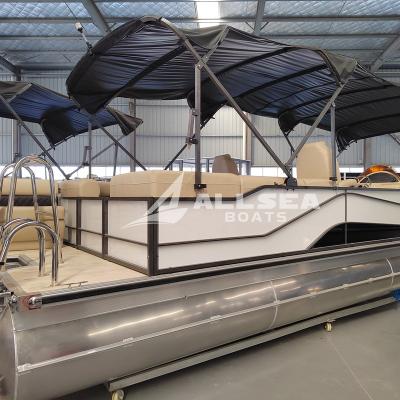 China Sea - River - Lake - Ocean Standard 25ft Welded Aluminum Double Tube Pontoon Boat USA Full Water Offshore 7.6m Family Party With Bimini for sale