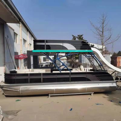 China Entertainment China Allsea Boat Factory 25ft Double Decker Fishing Pontoon Boats With Engine And Luxury Bimini Top 7.6m for sale