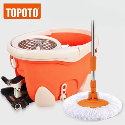 China TOPOTO Broom Wringer Bucket 2 Heads Set Floor Cleaning Sweeper Spin Sustainable Floor Filtration Water Quickie Mop With Foot Pedal for sale