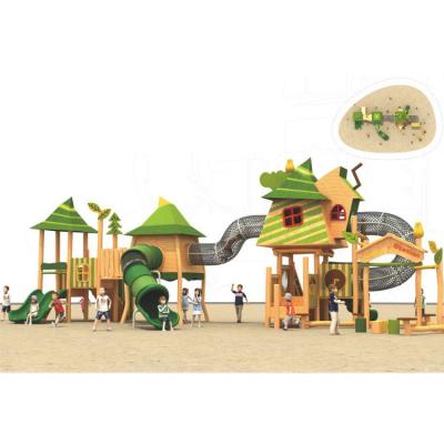 China LLDPE and WOODEN Combination Wood Plastic Kids Slide Outdoor Playground for sale