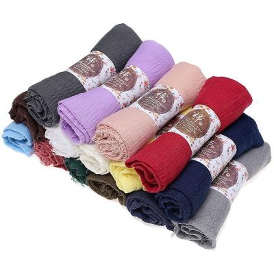 China 2021 Fashion Style Excellent Warm Fantastic Plain Color Cotton Products Wholesale Pleat Cotton Hijab for sale