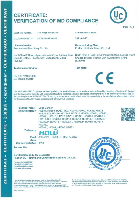 CE certification - Foshan Hold Machinery Co., Ltd.